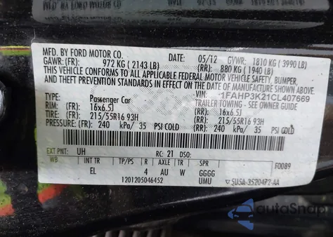 2012 Ford Focus Se from USA, damaged, VIN 1FAHP3K21CL407669